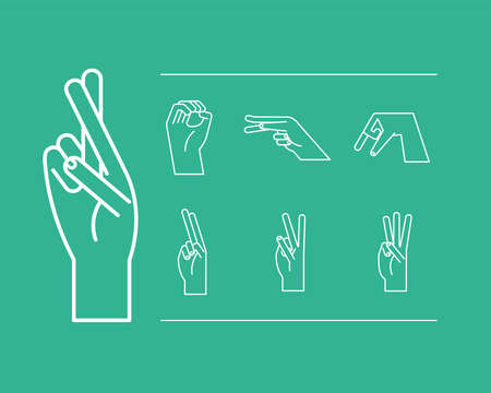 hand sign language alphabet line style set of icons design of People help and finger theme Vector illustrationのイラスト素材