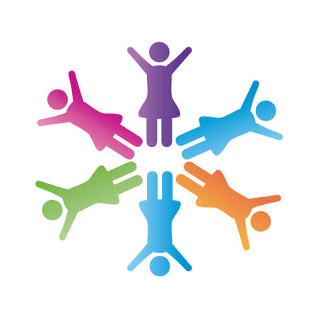 group of female winners community figures around degradient style icon vector illustration designのイラスト素材