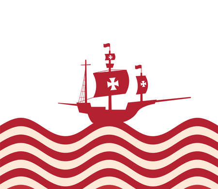 Christopher Columbus ship at the striped sea design of america and discovery theme Vector illustrationのイラスト素材