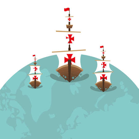 Christopher Columbus ship on world design of america and discovery theme Vector illustrationのイラスト素材