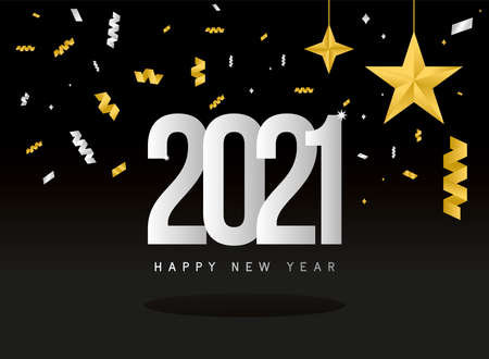2021 Happy new year with confetti design, Welcome celebrate and greeting theme Vector illustrationのイラスト素材