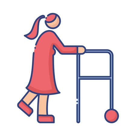 old woman using walker disabled flat style icon vector illustration designのイラスト素材