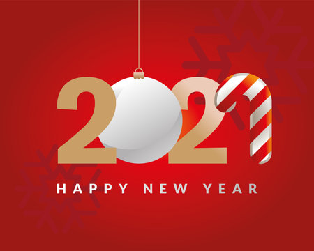 2021 Happy new year with sphere and candy design, Welcome celebrate and greeting theme Vector...