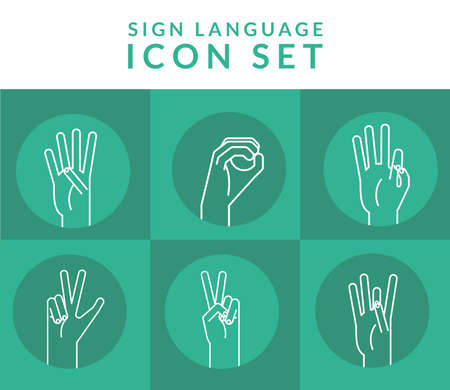 hand sign language alphabet line style collection of icons design of People help and finger theme Vector illustrationのイラスト素材