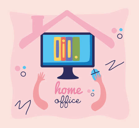 home office lettering with person using desktop vector illustration designのイラスト素材