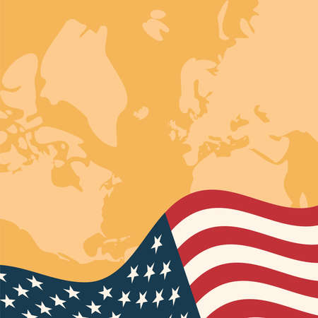 Usa flag in front of map design, United states independence day and national theme Vector illustrationのイラスト素材