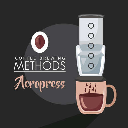 coffee brewing methods poster with aeropress maker vector illustration designのイラスト素材