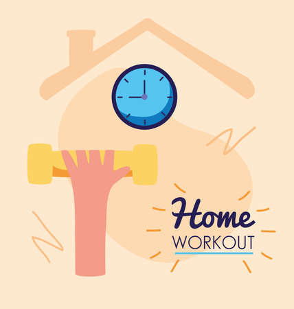 home work out lettering with hand lifting dumbbell vector illustration designのイラスト素材