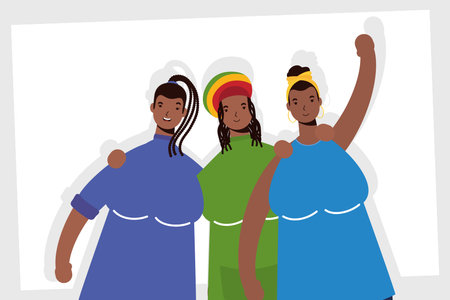 group of afro women characters vector illustration designのイラスト素材