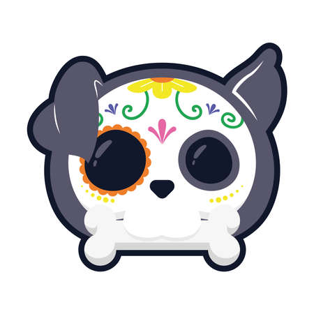 traditional mexican dog skull head flat style icon vector illustration designのイラスト素材