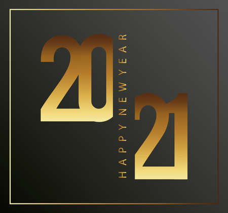 happy new year 2021 golden lettering frame vector illustration designのイラスト素材