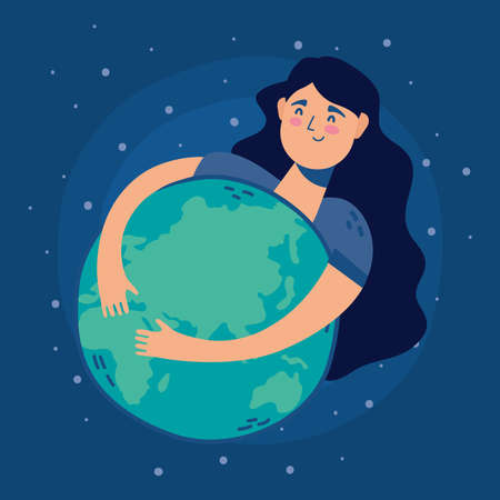 woman huging world planet earth vector illustration designのイラスト素材