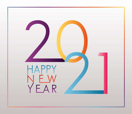 happy new year 2021 colorful lettering square frame in gray background vector illustration designのイラスト素材