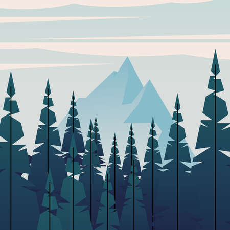 Landscape of pine trees in front of mountain design, nature and outdoor theme Vector illustrationのイラスト素材