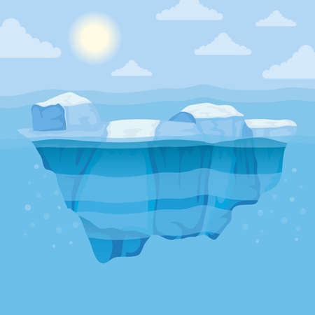 iceberg block and sun arctic scene landscape vector illustration designのイラスト素材