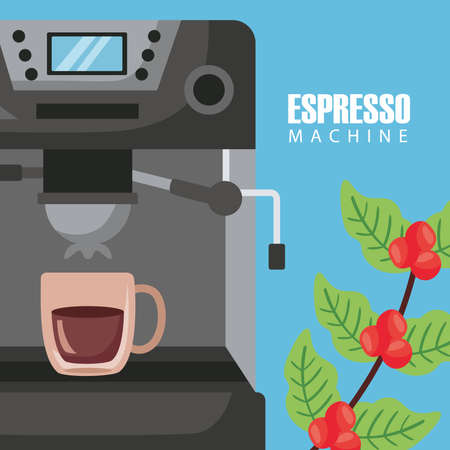 coffee brewing methods poster with cup in machine and plant vector illustration designのイラスト素材