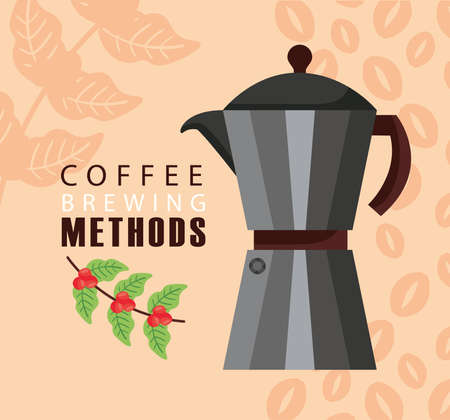 coffee brewing methods poster with kettle and beans plant vector illustration designのイラスト素材