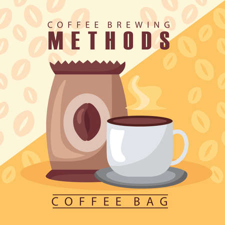 coffee brewing methods poster with bag and cup vector illustration designのイラスト素材