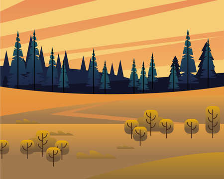 Landscape of trees and pines design, nature and outdoor theme Vector illustrationのイラスト素材