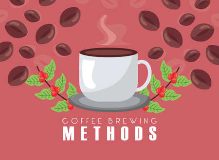 coffee brewing methods poster with cup and beans vector illustration designのイラスト素材