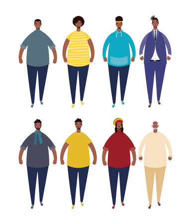 group of afro men characters vector illustration designのイラスト素材