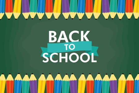 back to school season poster with lettering and colors pencils vector illustration designのイラスト素材
