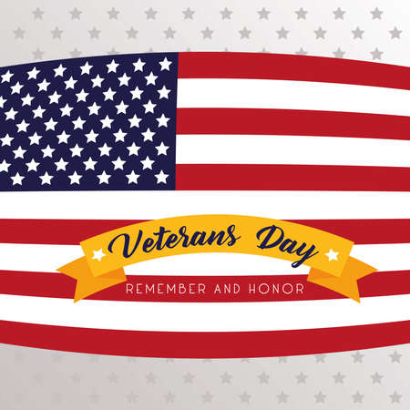 happy veterans day lettering with usa flag in gray background vector illustration designのイラスト素材