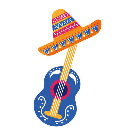 guitar with traditional mexican hat flat style icon vector illustration designのイラスト素材