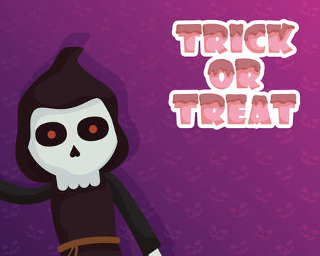 trick of treat lettering with little death character vector illustration designのイラスト素材