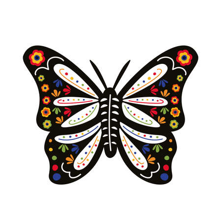 butterfly with mexican culture decoration flat style icon vector illustration designのイラスト素材