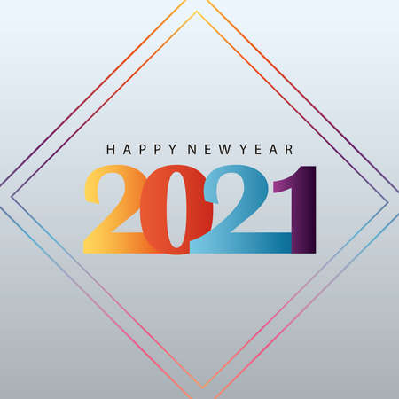 happy new year 2021 colorful lettering in gray background card vector illustration designのイラスト素材