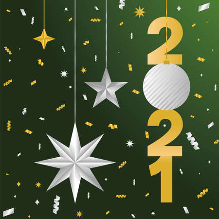 2021 Happy new year with stars and sphere hanging design, Welcome celebrate and greeting theme Vector illustrationのイラスト素材