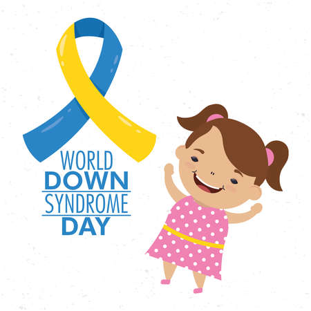 world down syndrome day lettering with ribbon campaign and girl vector illustration designのイラスト素材