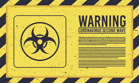 covid19 second wave lettering campaign with biohazard seal vector illustration designのイラスト素材