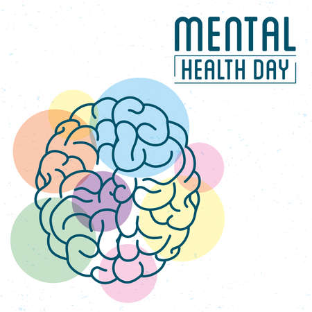 Mental Health Day lettering with brain and colors vector illustration designのイラスト素材