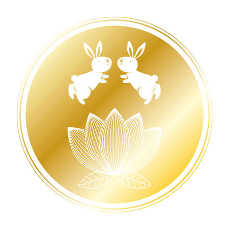 golden rabbits and lotus flower in mid autumn seal vector illustration designのイラスト素材