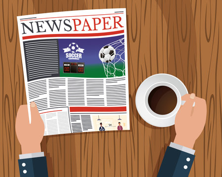 person reading news paper and drinking coffee vector illustration design