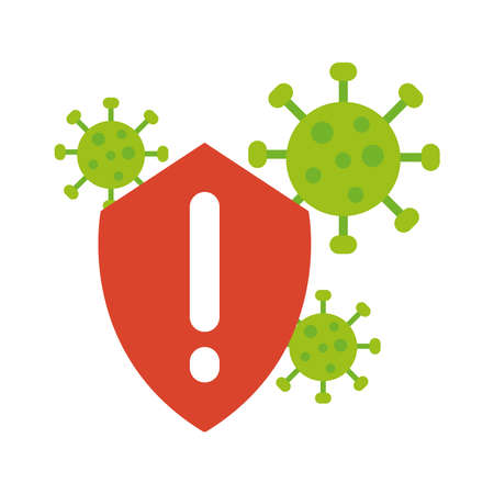 covid19 particles with shield flat style icon vector illustration designのイラスト素材