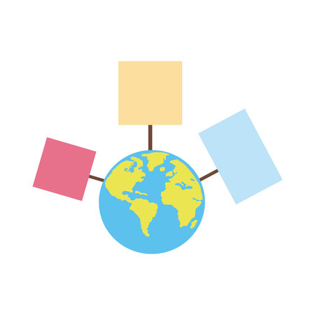world planet with protest banners flat style icon vector illustration design