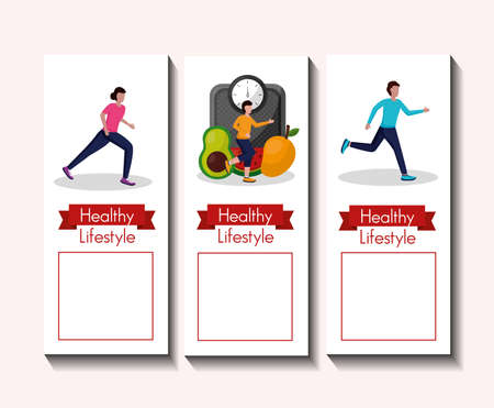 People and healthy lifestyle design, Fitness bodybuilding bodycare activity exercise and diet theme Vector illustrationのイラスト素材