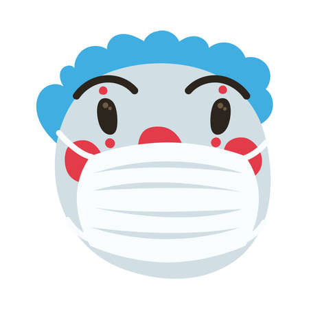 clown emoji wearing medical mask hand draw style vector illustration designのイラスト素材