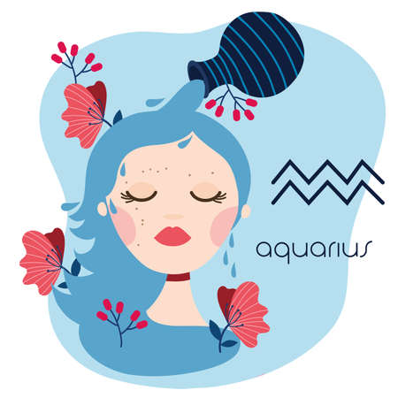 beautiful woman with aquarius zodiac sign vector illustration designのイラスト素材