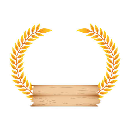 autumn branch with leaves and wooden label decorative crown vector illustration designのイラスト素材