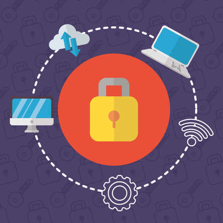 padlock computer cloud setting technology internet security vector illustrationのイラスト素材