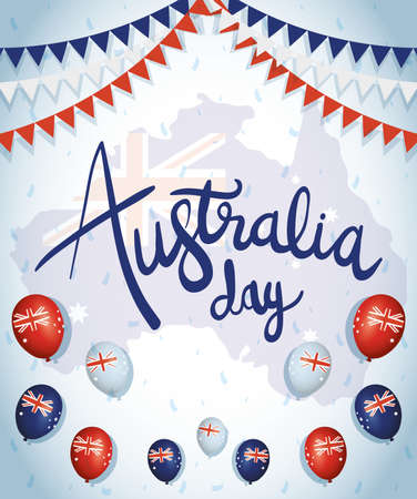 australia day celebration with balloons helium flags vector illustration designのイラスト素材