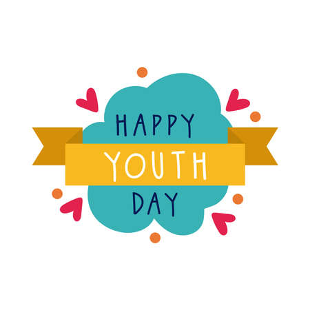 happy youth day lettering with ribbon frame flat style vector illustration designのイラスト素材