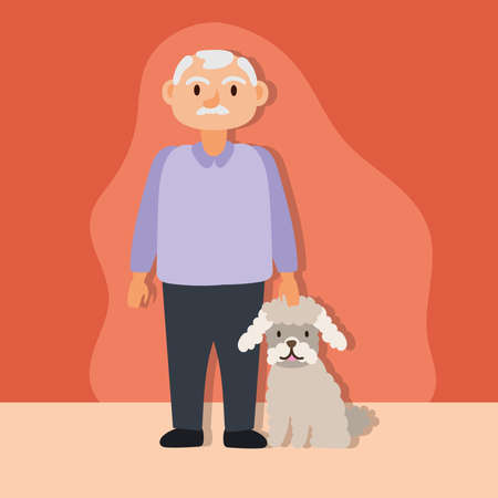 old man with dog mascot active senior character vector illustration designのイラスト素材