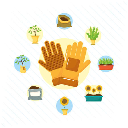 gloves and gardening tools flat style icons vector illustration designのイラスト素材