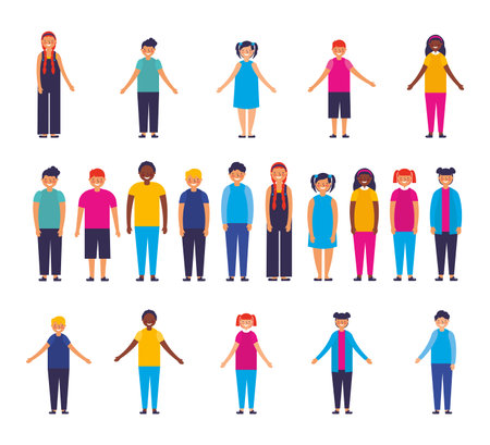 group of kids interracial characters vector illustration design