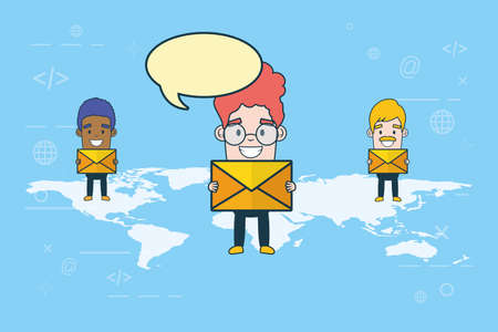 businessmen talk bubble world envelope connection send email vector illustrationのイラスト素材